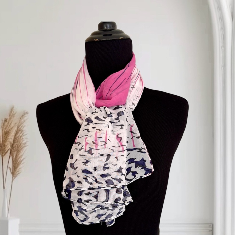 Lightweight Pink and Leopard Silk Blend Scarf